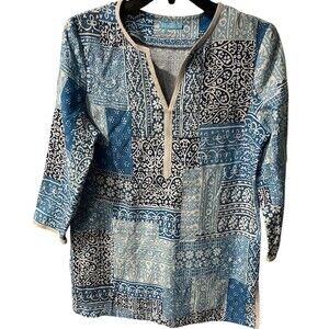 J MCLAUGHLIN Top Womens S Pullover Paisley Tunic Casual Longline Patchwork boho